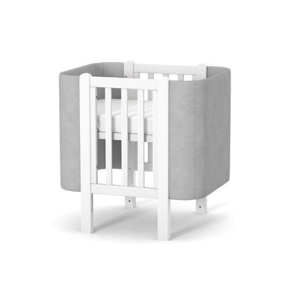 Dětská designová rostoucí postýlka Zukko Soft Gekko Kids. Kolébka a postýlka 2v1. Seda / bila